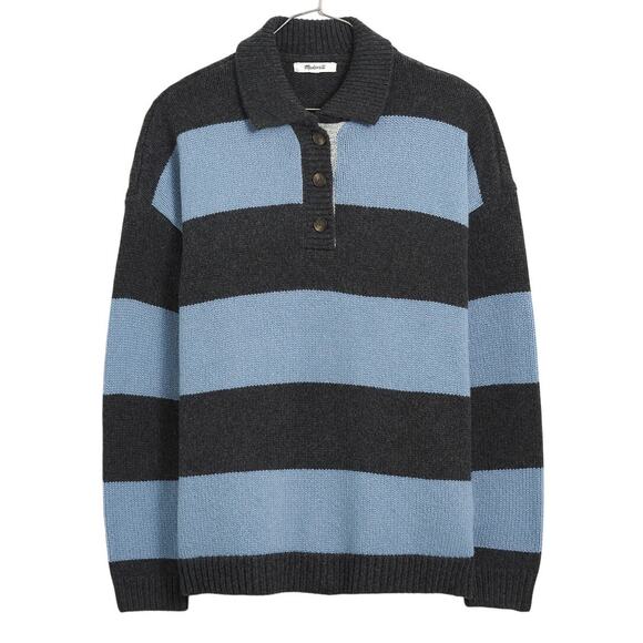 Madewell Sweaters - Madewell Striped Blue Gray Rugby Polo Sweater Size S